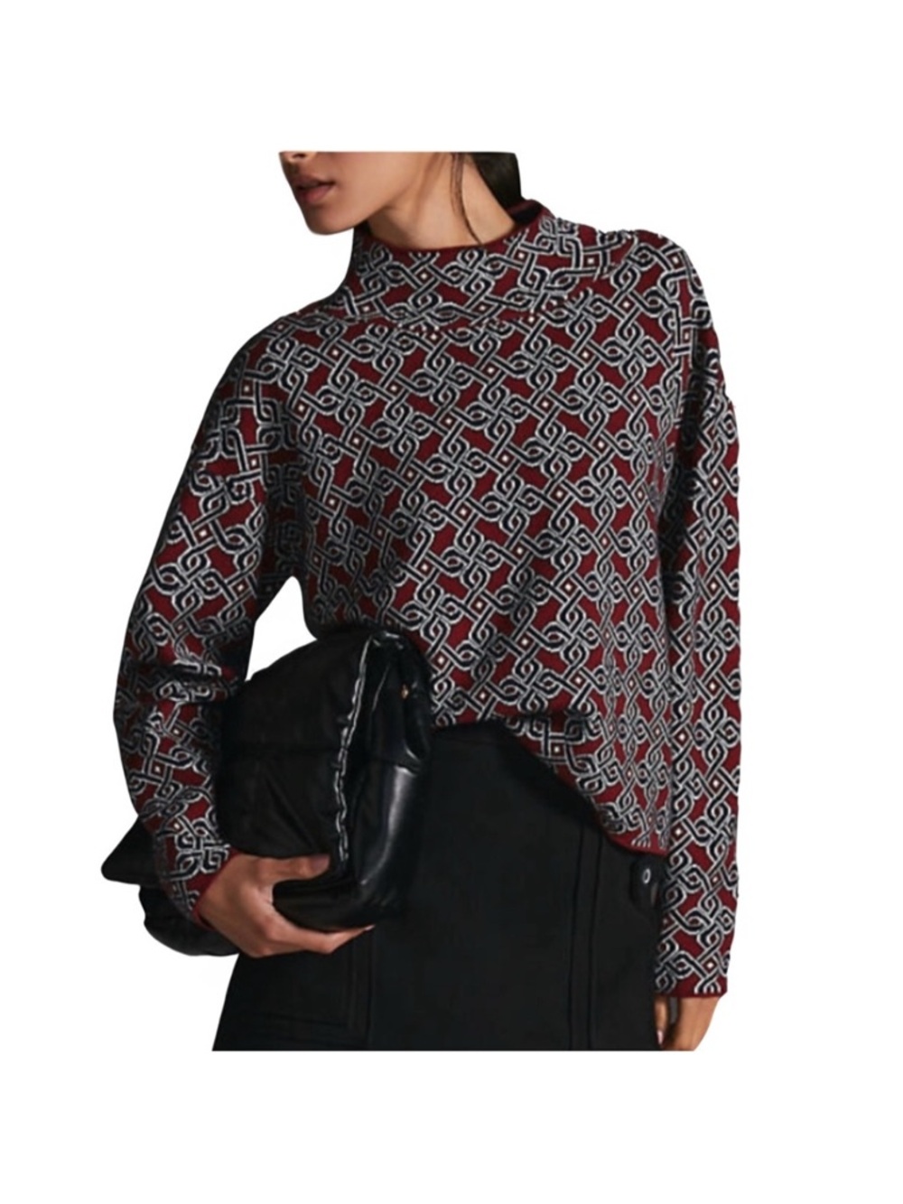 Anthropologie Carys Geometric Print Mock Neck Long Sleeve Sweater by Maeve